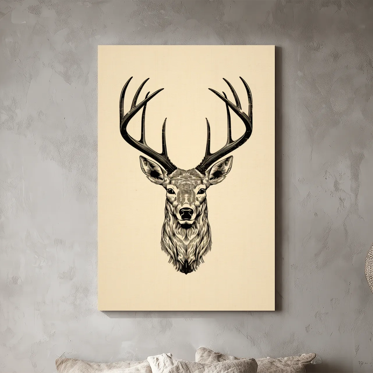 Vintage Deer Head Line Drawing Artwork - Minimalist Wildlife Tattoo Wall Art