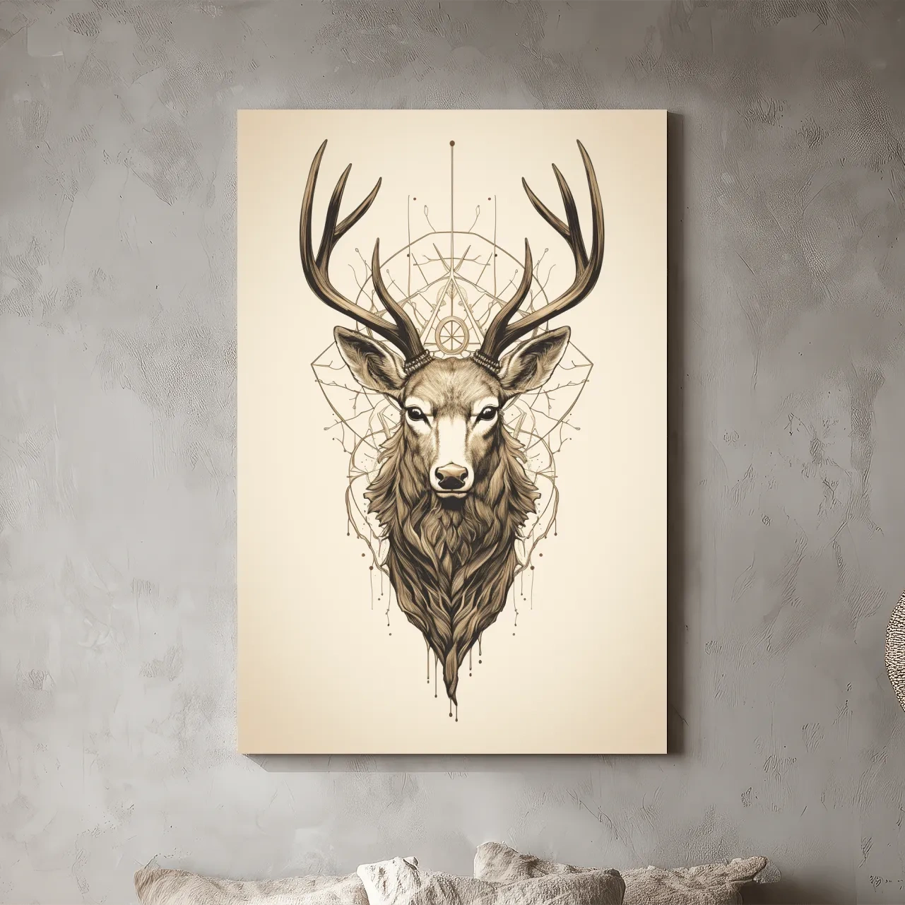Ornate Stag Head Line Art - Minimalist Tattoo Style Wildlife Wall Art