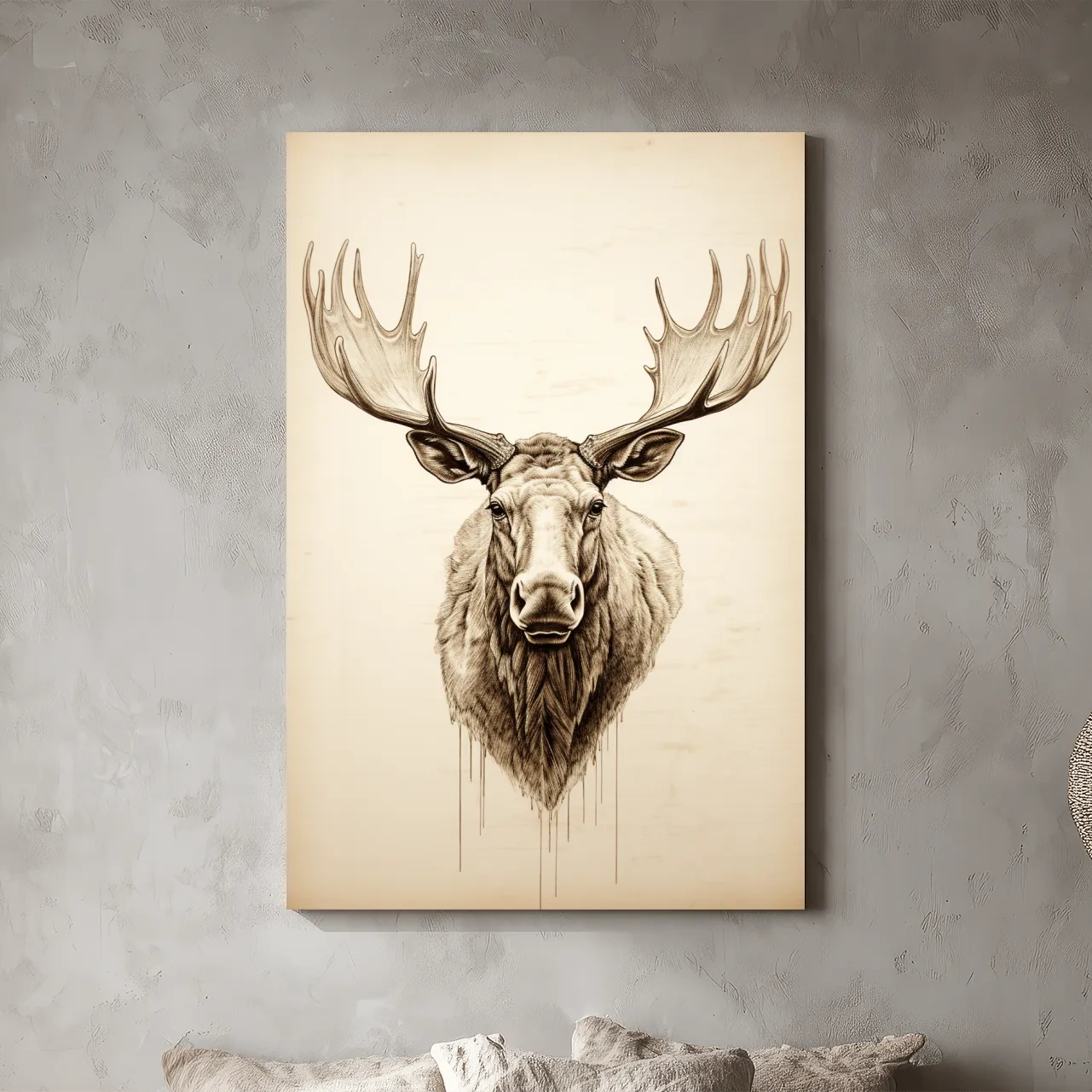 Rustic Moose Head Sketch Illustration - Vintage Sepia Wildlife Wall Art