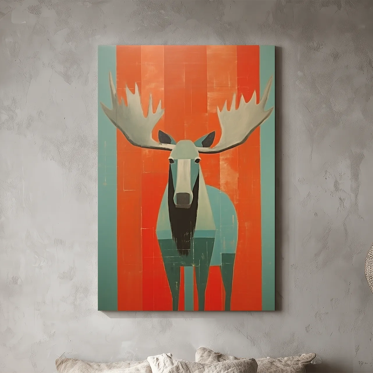 Mid Century Modern Rustic Moose Portrait Painting -  Wildlife Wall Art