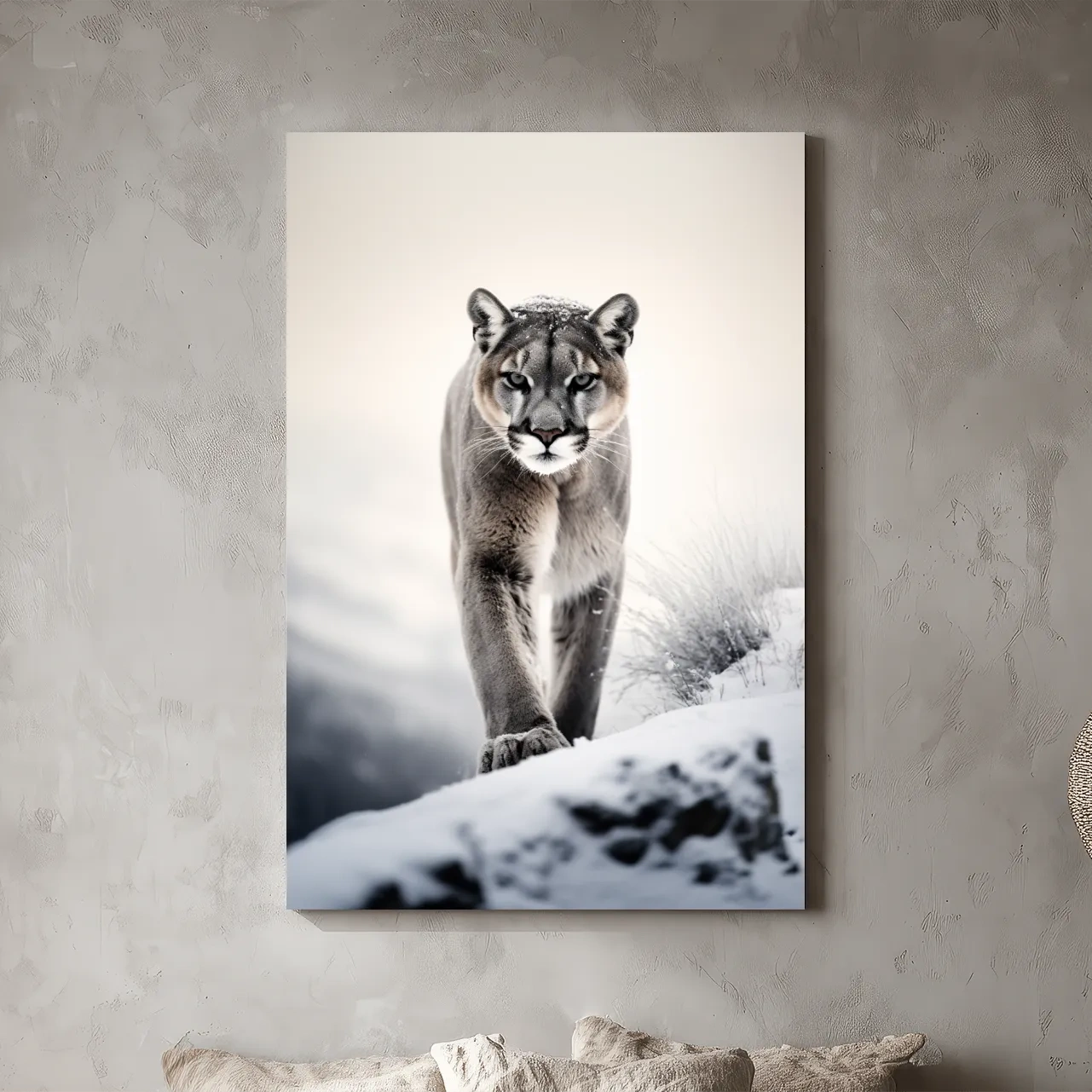 Majestic Cougar Close Up Wildlife Photography - Minimalist Winter Wall Art