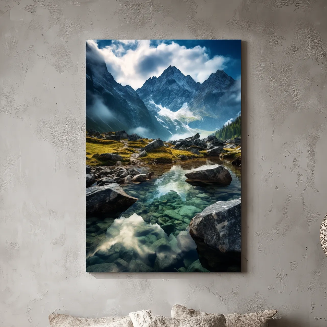 Moody Alpine Mountain Lake Reflection - Dramatic Landscape Photography Wall Art