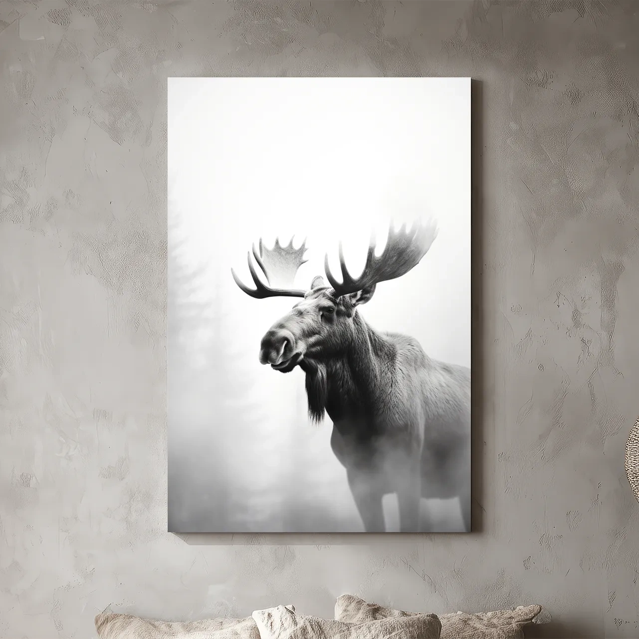 Moody Black And White Moose Portrait - Misty Wildlife Photography Artwork