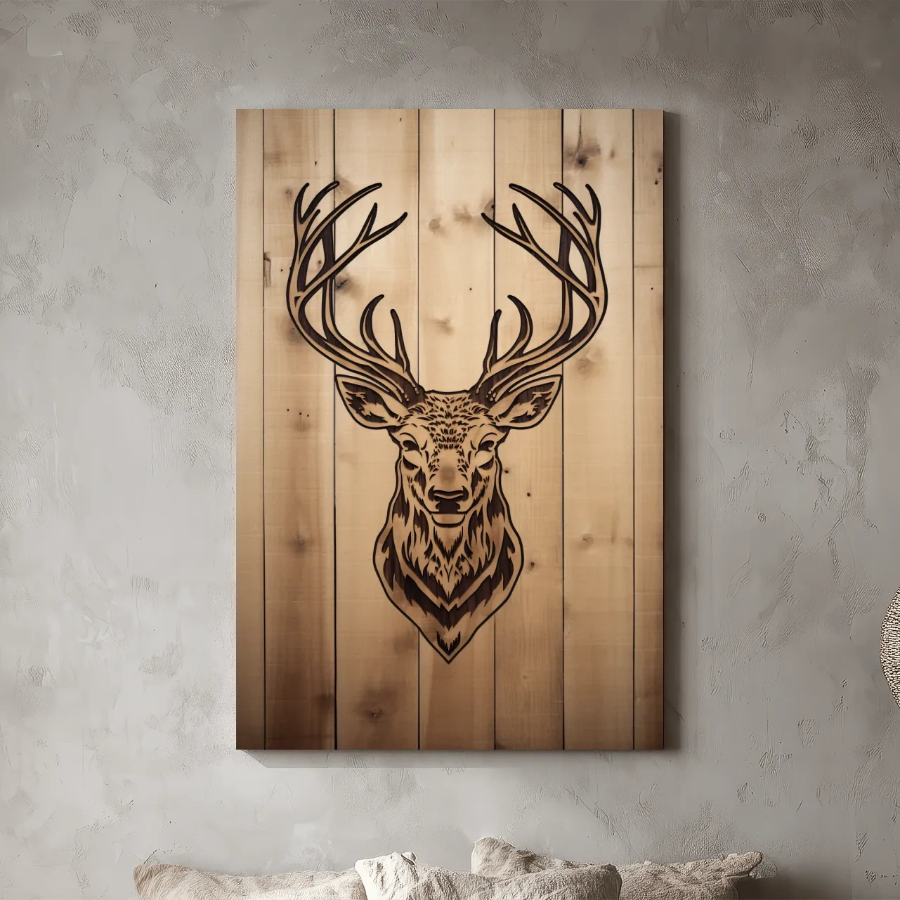 Rustic Stag Head Woodburn Illustration - Cabin Lodge Wildlife Wall Art