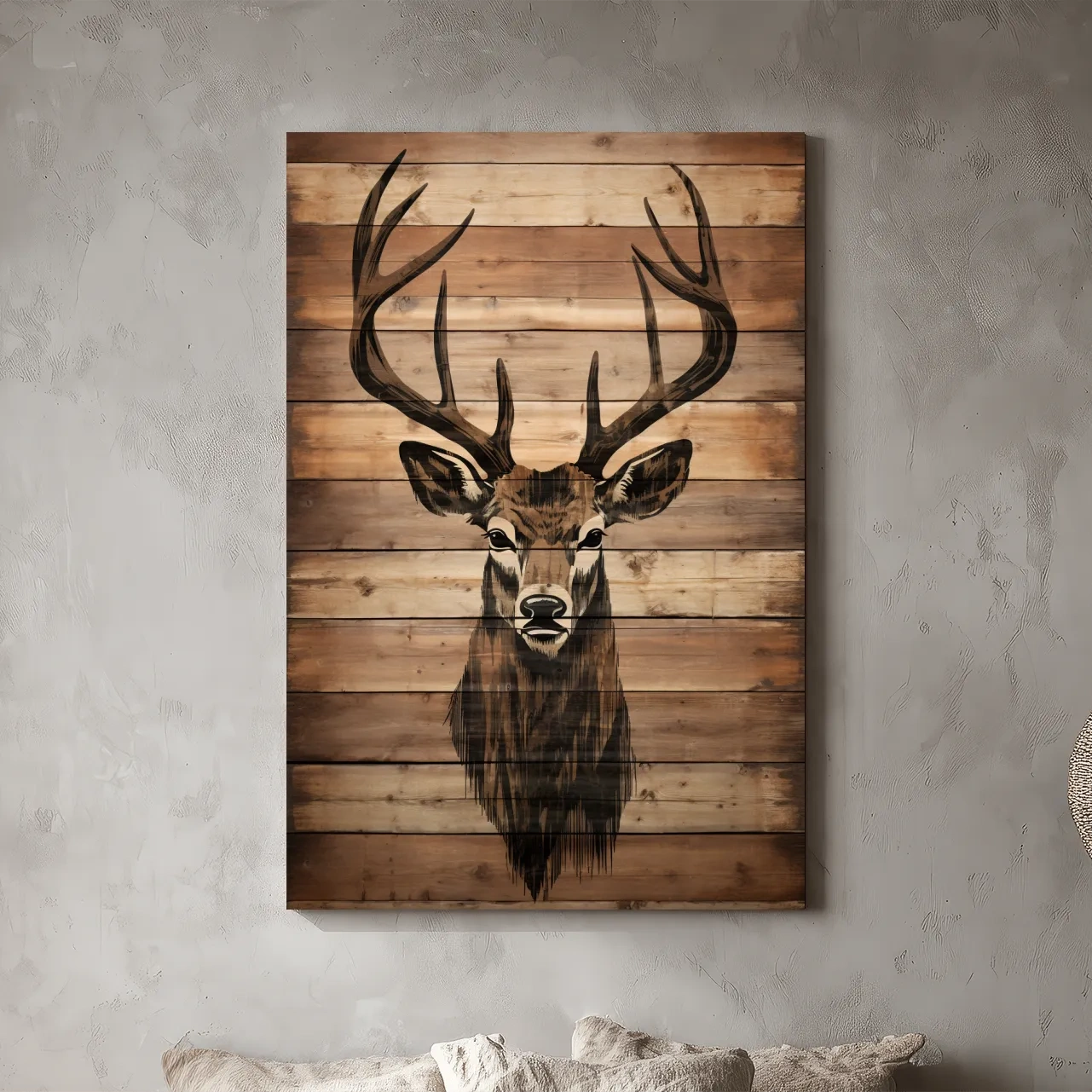 Rustic Stag Head Wood Burning Art - Cabin Lodge Wildlife Artwork