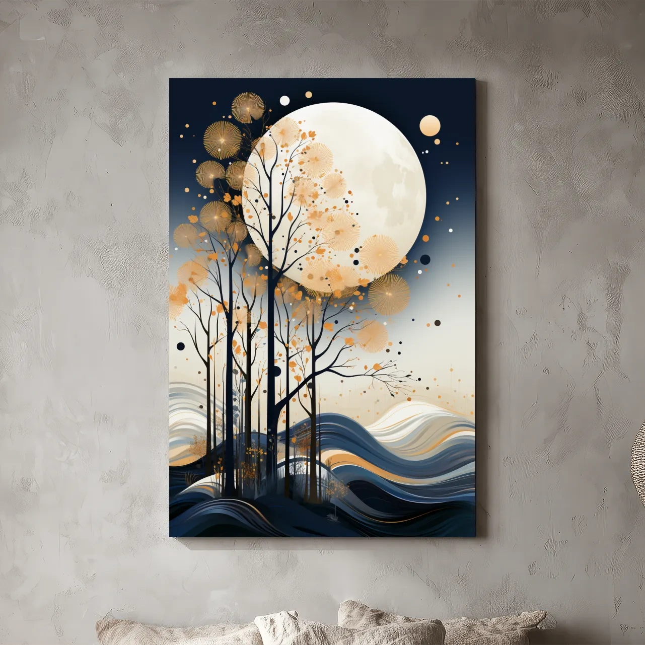 Abstract Moonlit Forest Silhouette - Elegant Boho Landscape Wall Art