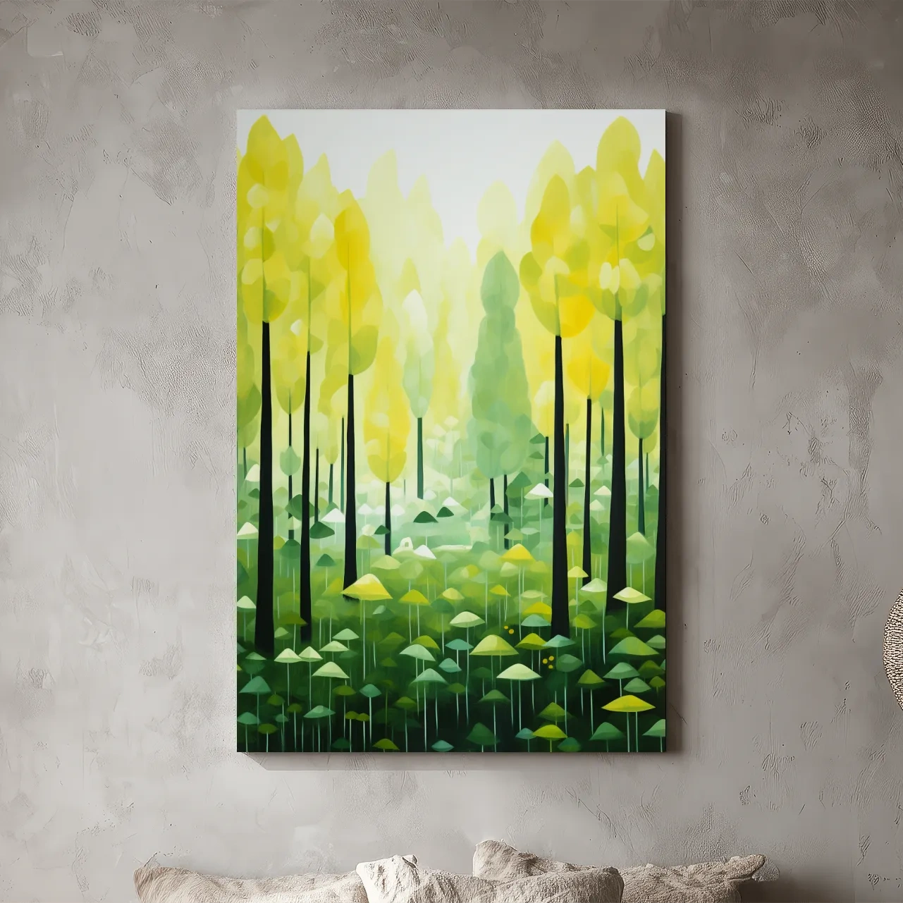 Sunlit Abstract Forest Canopy Painting - Storybook Woodland Wall Art