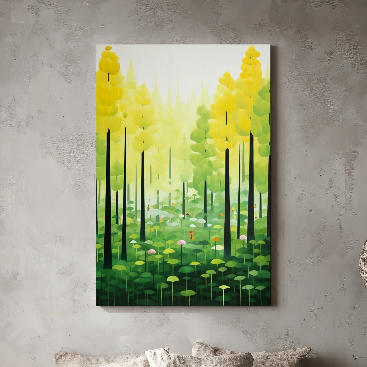 Whimsical Colorful Forest Painting - Surreal Botanical Wall Art