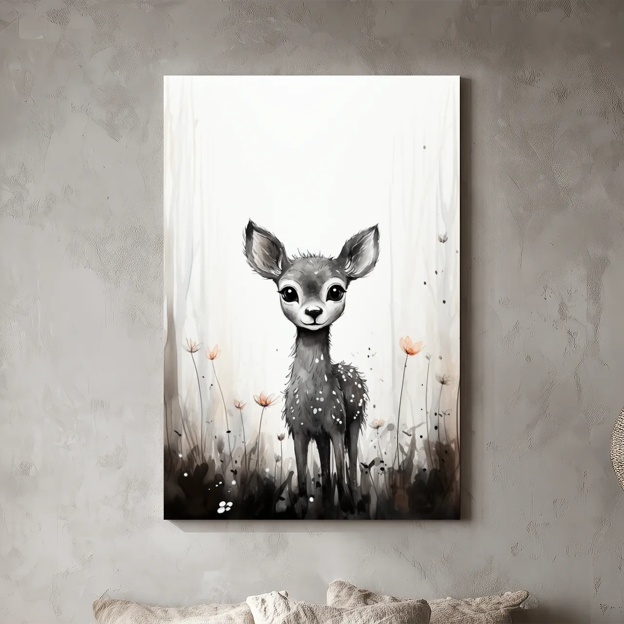 Cute Deer Fawn Watercolor Illustration - Whimsical Woodland Nursery Wall Art