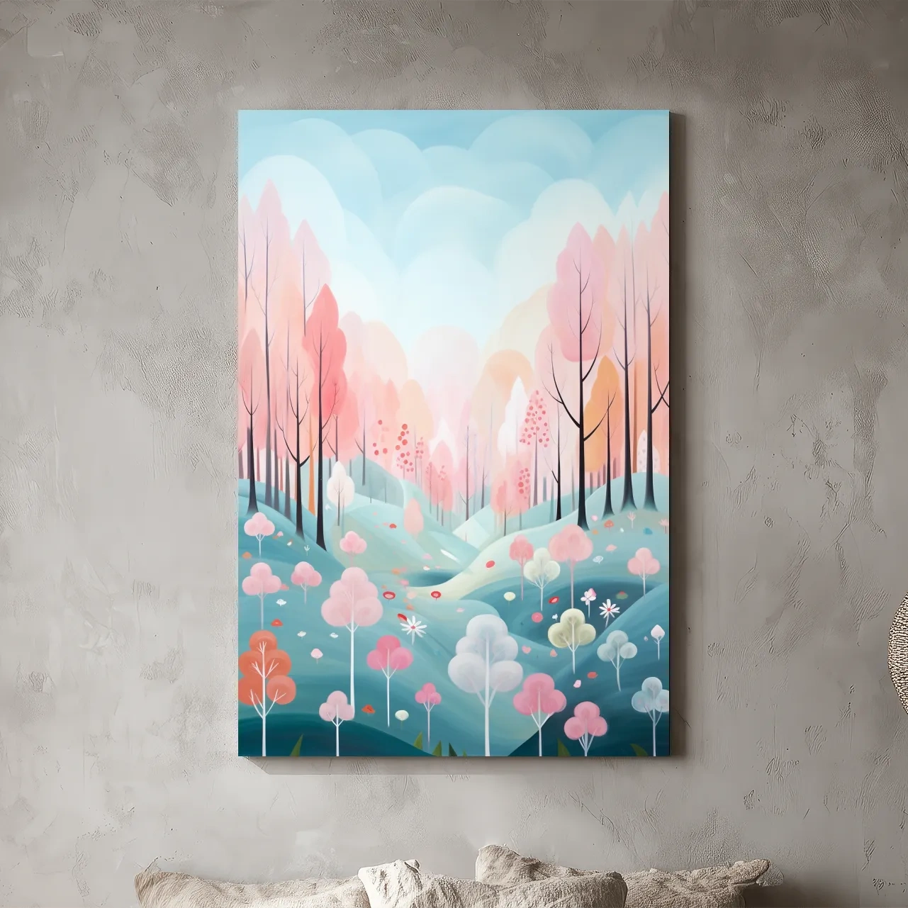 Whimsical Pastel Spring Forest Landscape - Dreamy Nature Wall Art