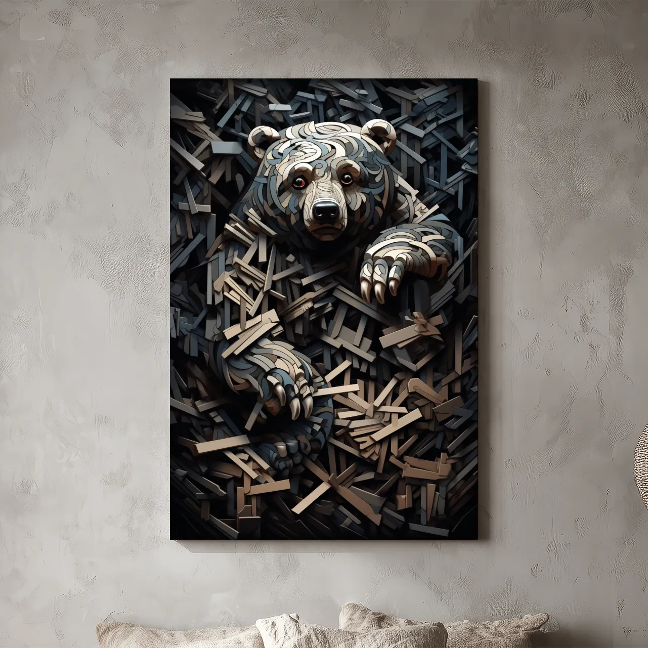 Deconstructed Hidden Grizzly Bear - 3D Abstract Wildlife Wall Art