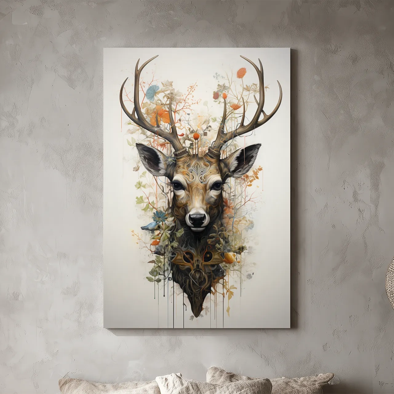 Ornate Floral Deer Head Illustration - Elegant Woodland Wildlife Wall Art