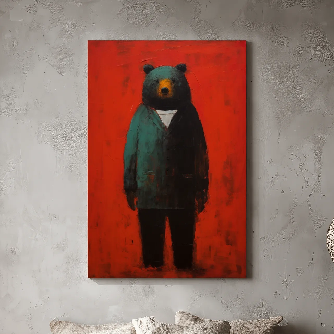 Moody Bear Wearing Suit Portrait Painting - Expressive Wildlife Wall Art
