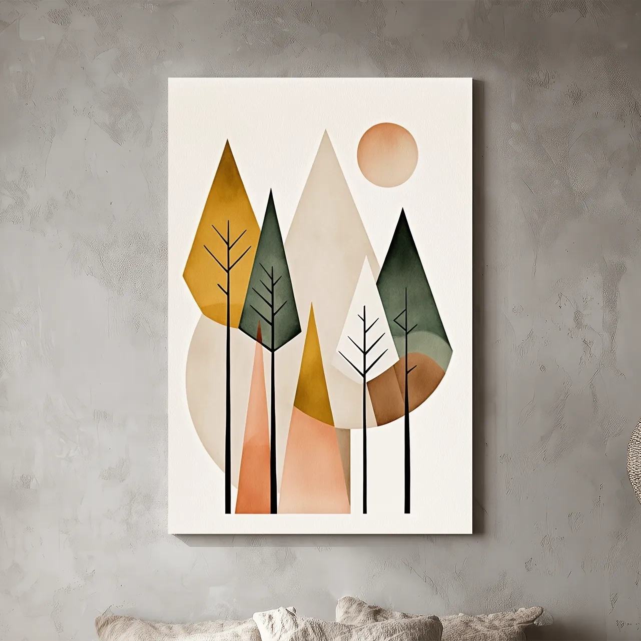 Minimalist Geometric Mountain Forest Artwork - Scandinavian Boho Wall Art