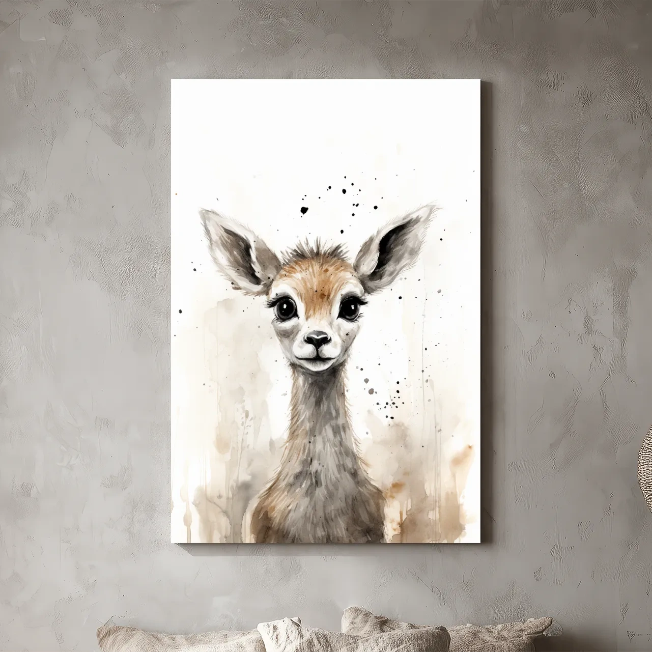 Cute Baby Deer Watercolor Portrait - Whimsical Nursery Animal Wall Art