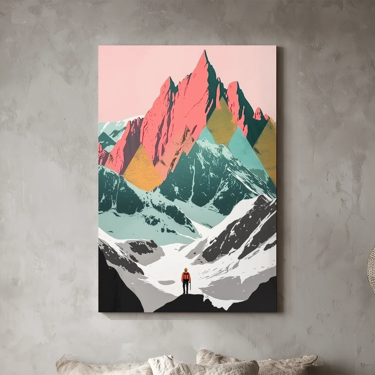 Vibrant Alpine Peaks Illustration - Colourful Mountain Wall Art