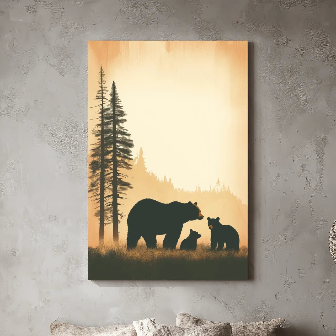 Bear Family Forest Silhouette Illustration - Minimalist Wildlife Artwork