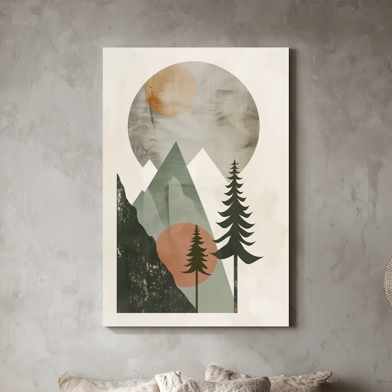Minimalist Scandinavian Mountain Pines Landscape - Modern Boho Wall Art