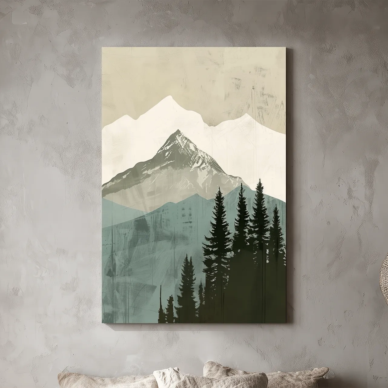 Scandinavian Mountain Peak And Pine Forest Artwork - Minimalist Landscape Wall Art