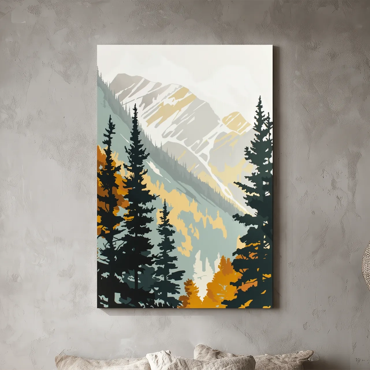 Minimalist Alpine Mountain & Pine Forest - Scandinavian Landscape Wall Art
