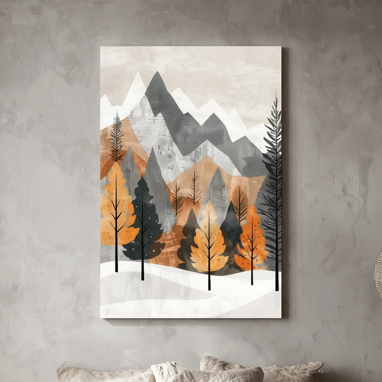 Scandinavian Autumn Mountain Forest Landscape - Minimalist Alpine Wall Art