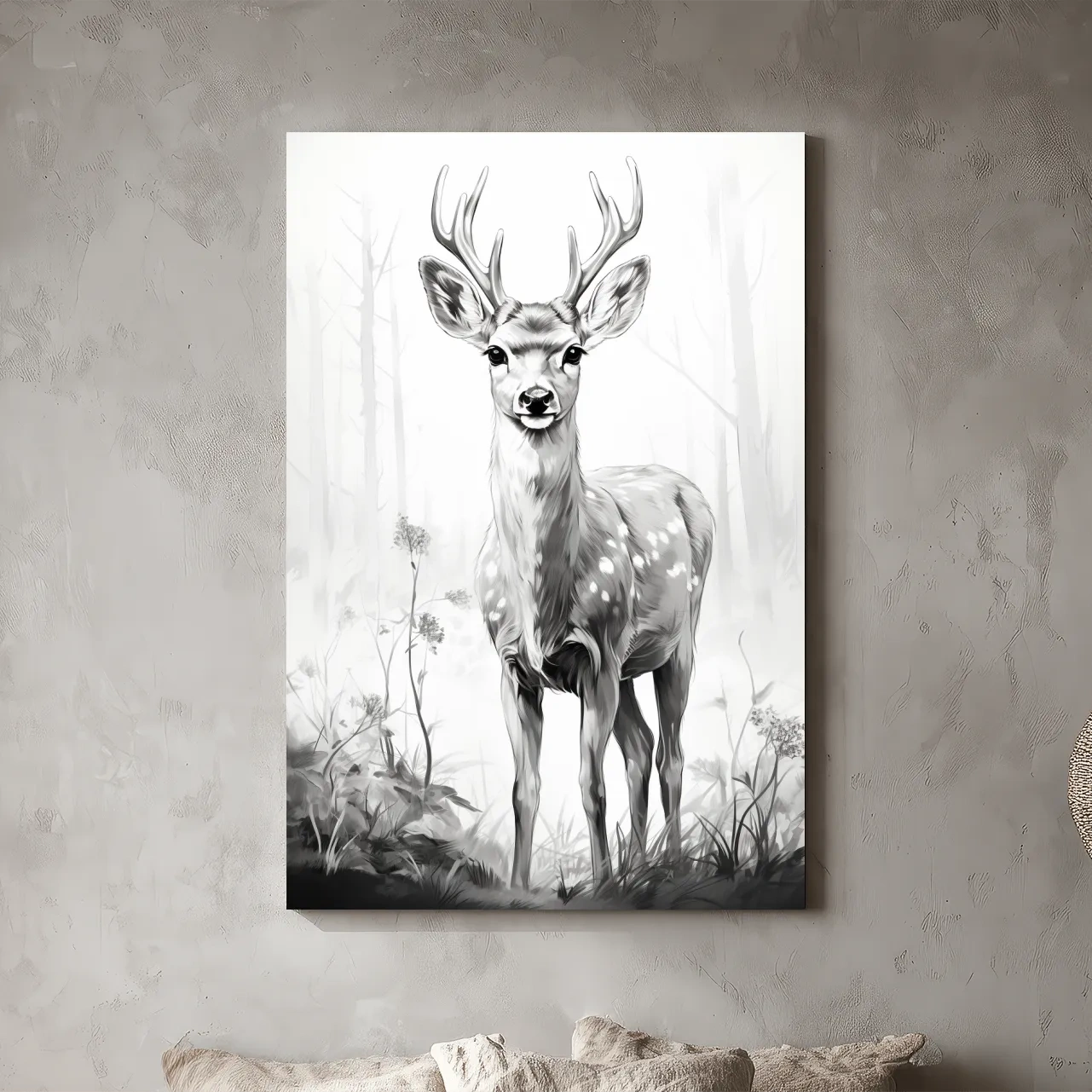 Minimalist Black And White Deer Sketch - Woodland Wildlife Wall Art