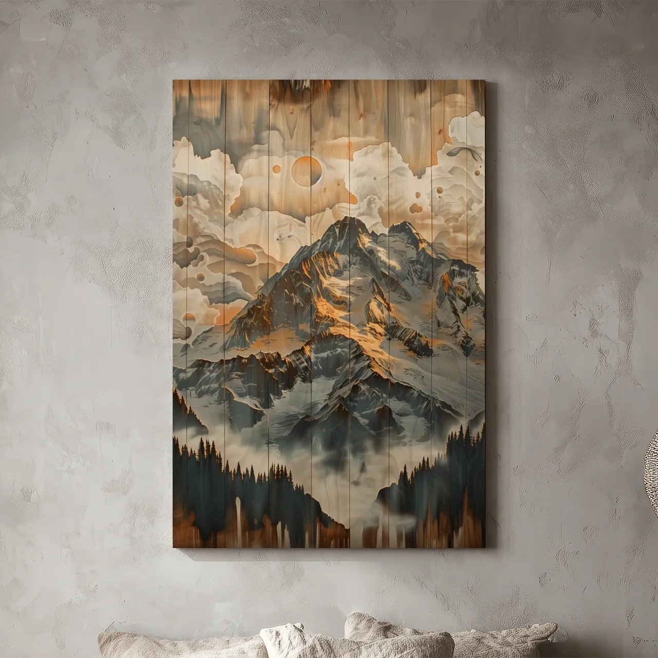 Rustic Glacier Mountain Range Artwork - Vintage Wood Grain Alpine Wall Art