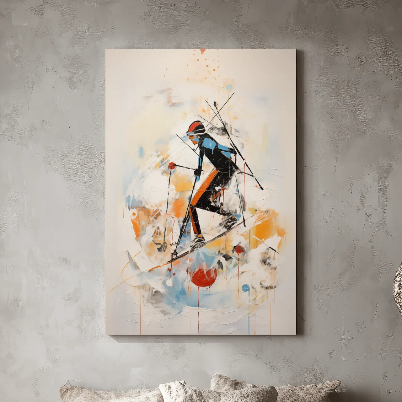 Abstract Ski Mountaineer Painting - Modern Winter Adventure Wall Art