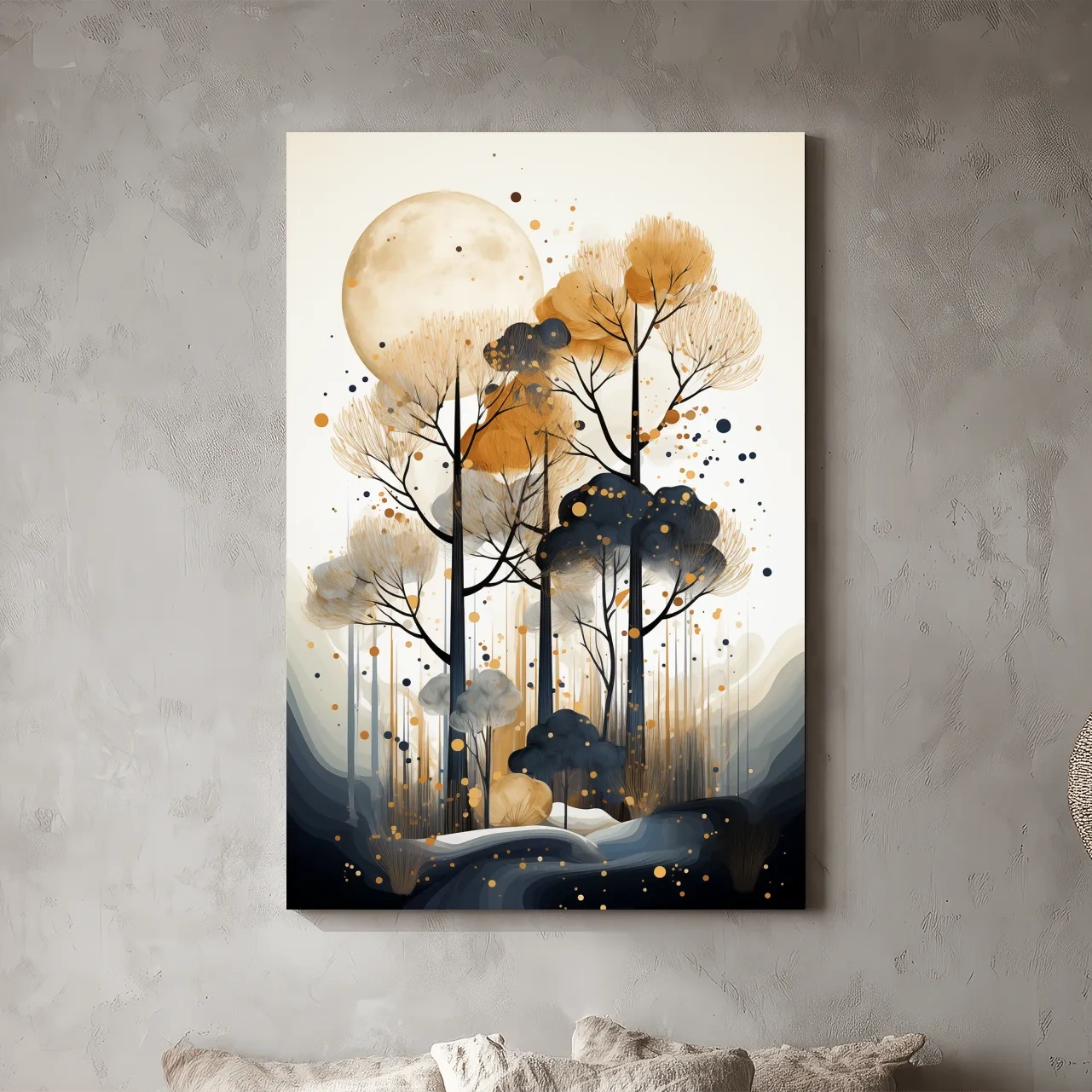 Surreal Chic Moonlit Boho Forest Illustration - Modern Botanical Wall Art