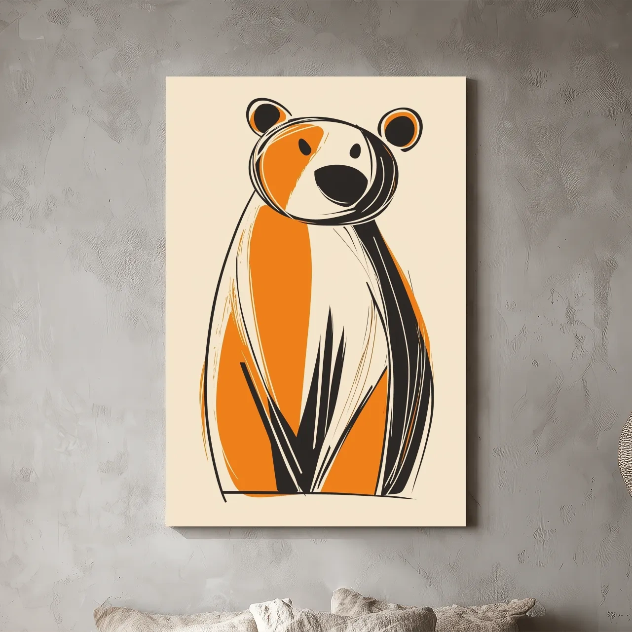 Mid-Century Modern Bear Caricature - Minimalist Wildlife Wall Art