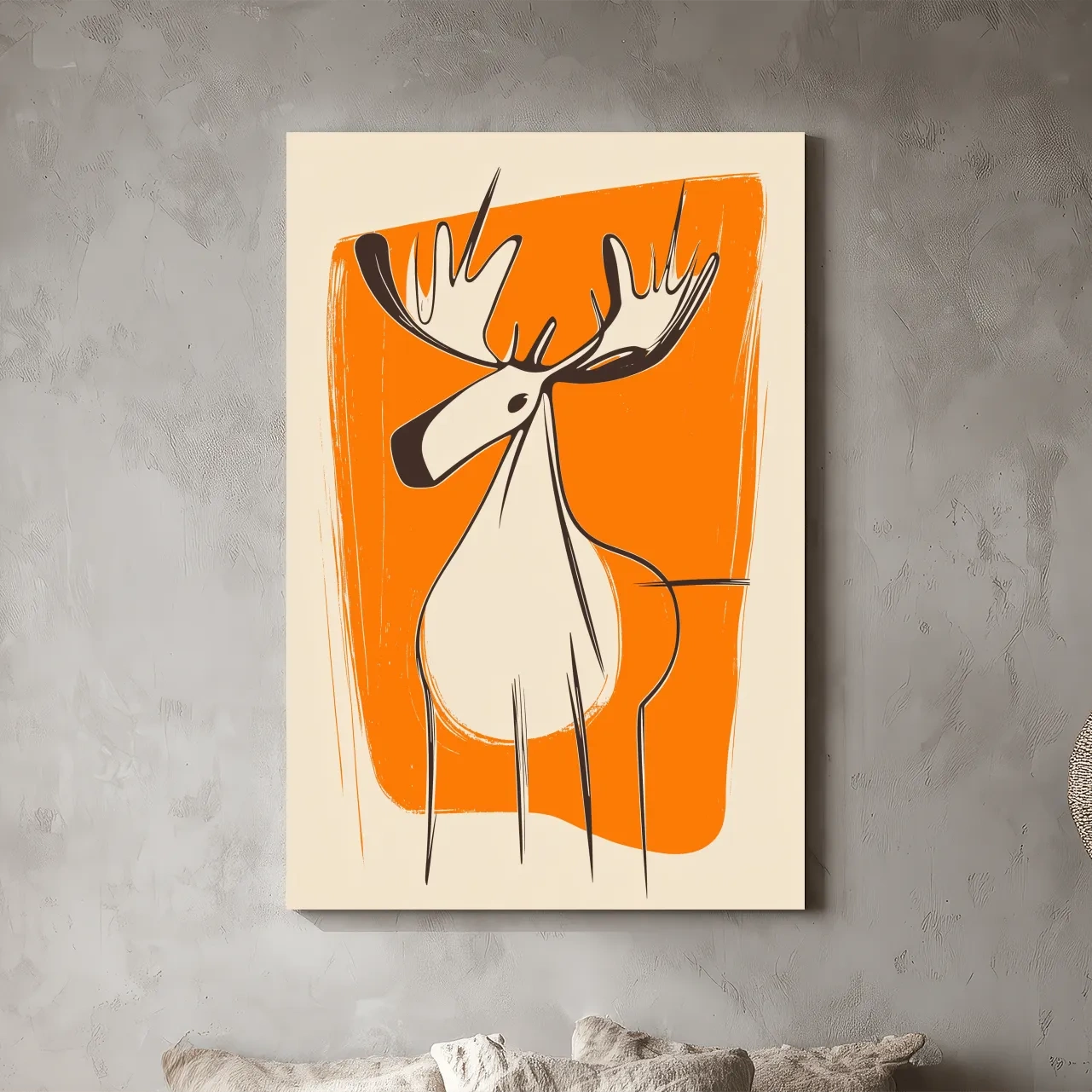 Mid-Century Minimalist Moose Caricature Illustration - Modern Wildlife Wall Art