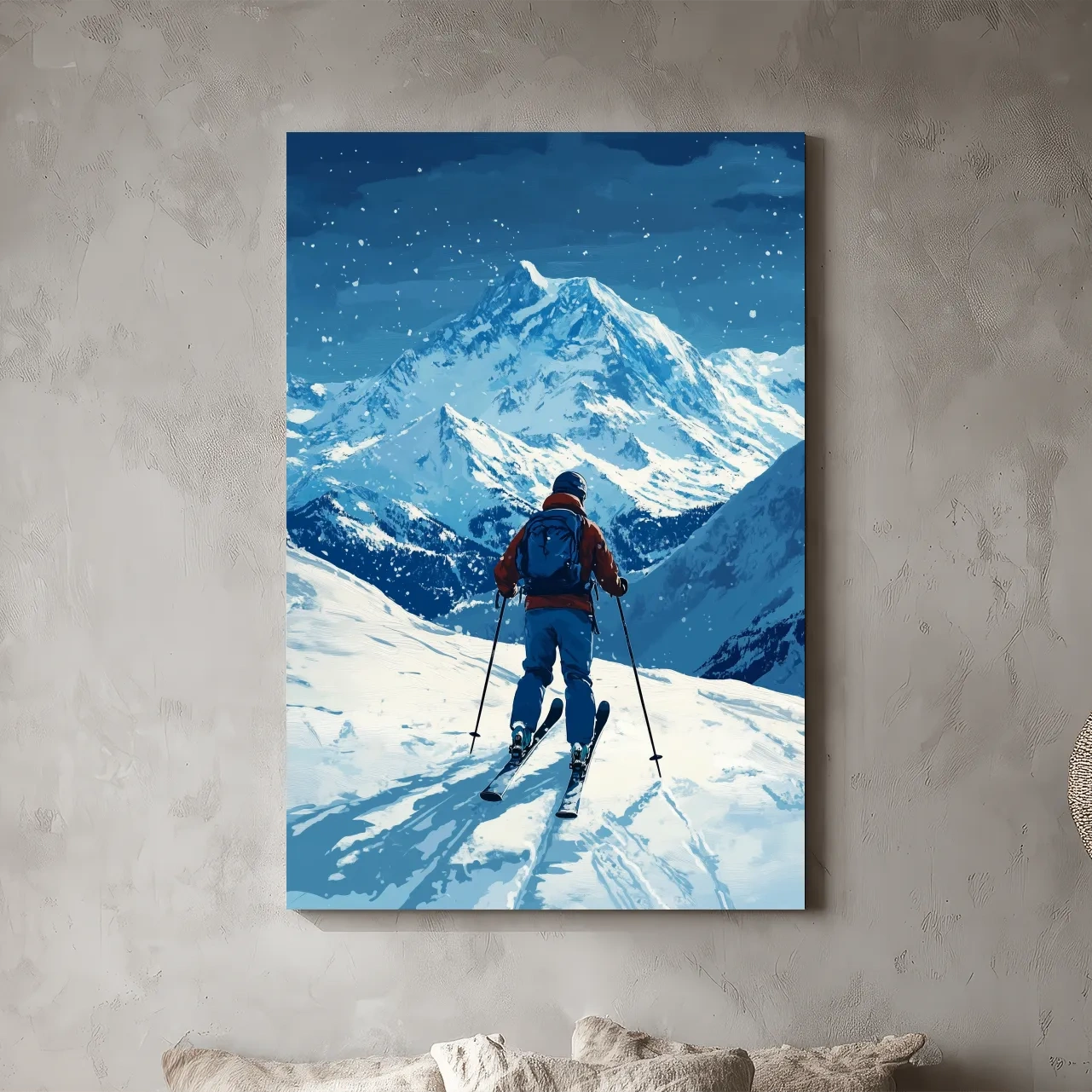 Alpine Skier In Snowy Mountain Peaks - Winter Adventure Landscape Wall Art