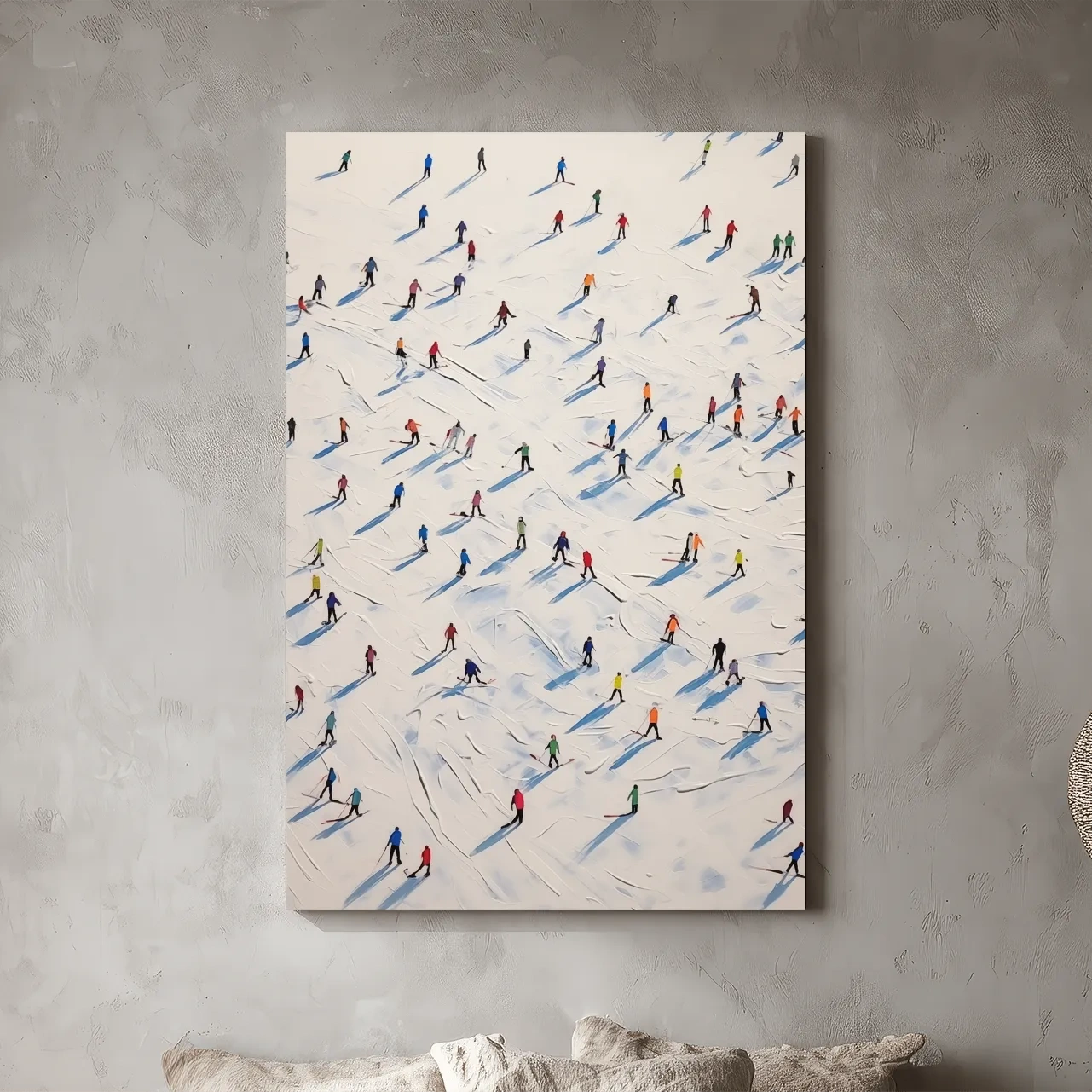 Colorful Skiers On Snowy Slopes - Modern Minimalist Winter Sports Wall Art