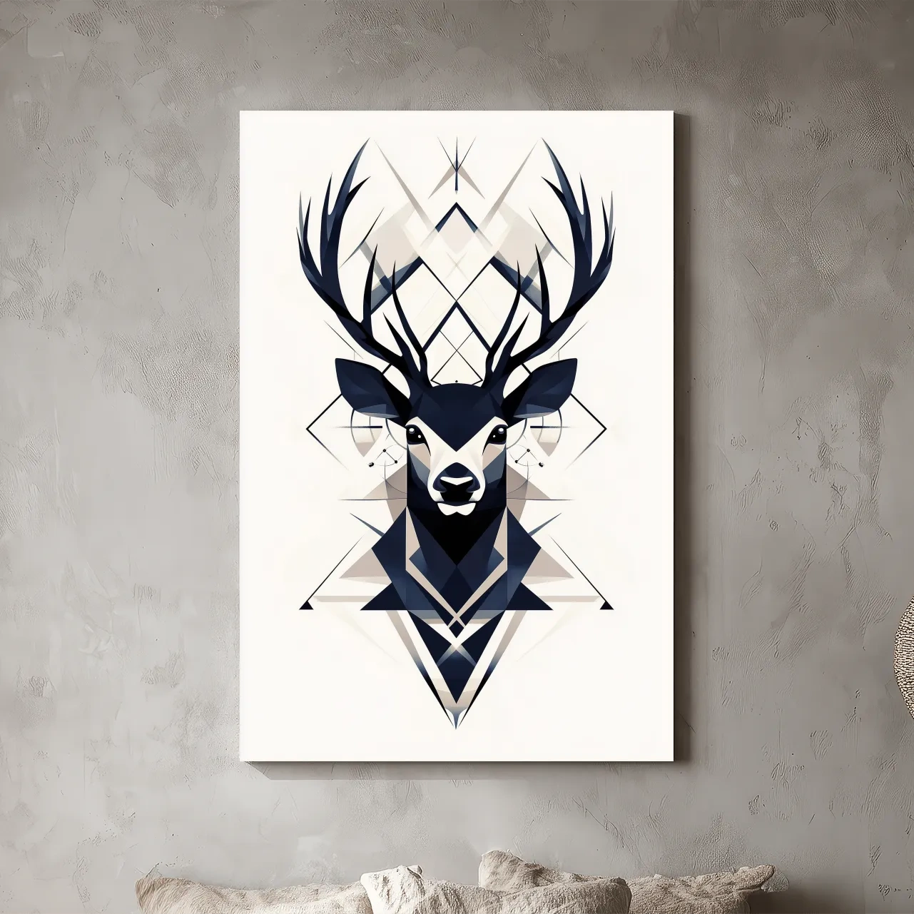 Geometric Stag Head Illustration - Tribal Style Wildlife Wall Art
