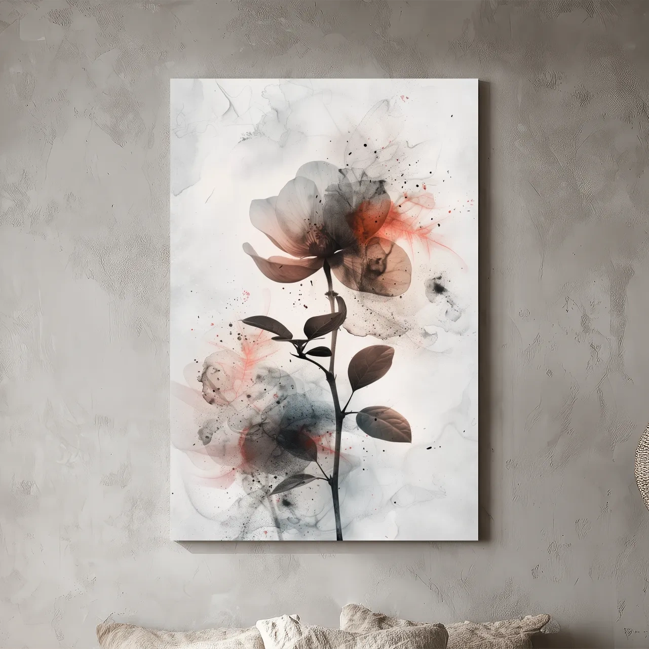 Moody Ink Wash Floral Blossom - Minimalist Floral Watercolor Wall Art