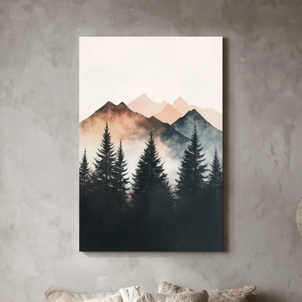 Misty Watercolor Mountain Pine Forest - Serene Nordic Wall Art
