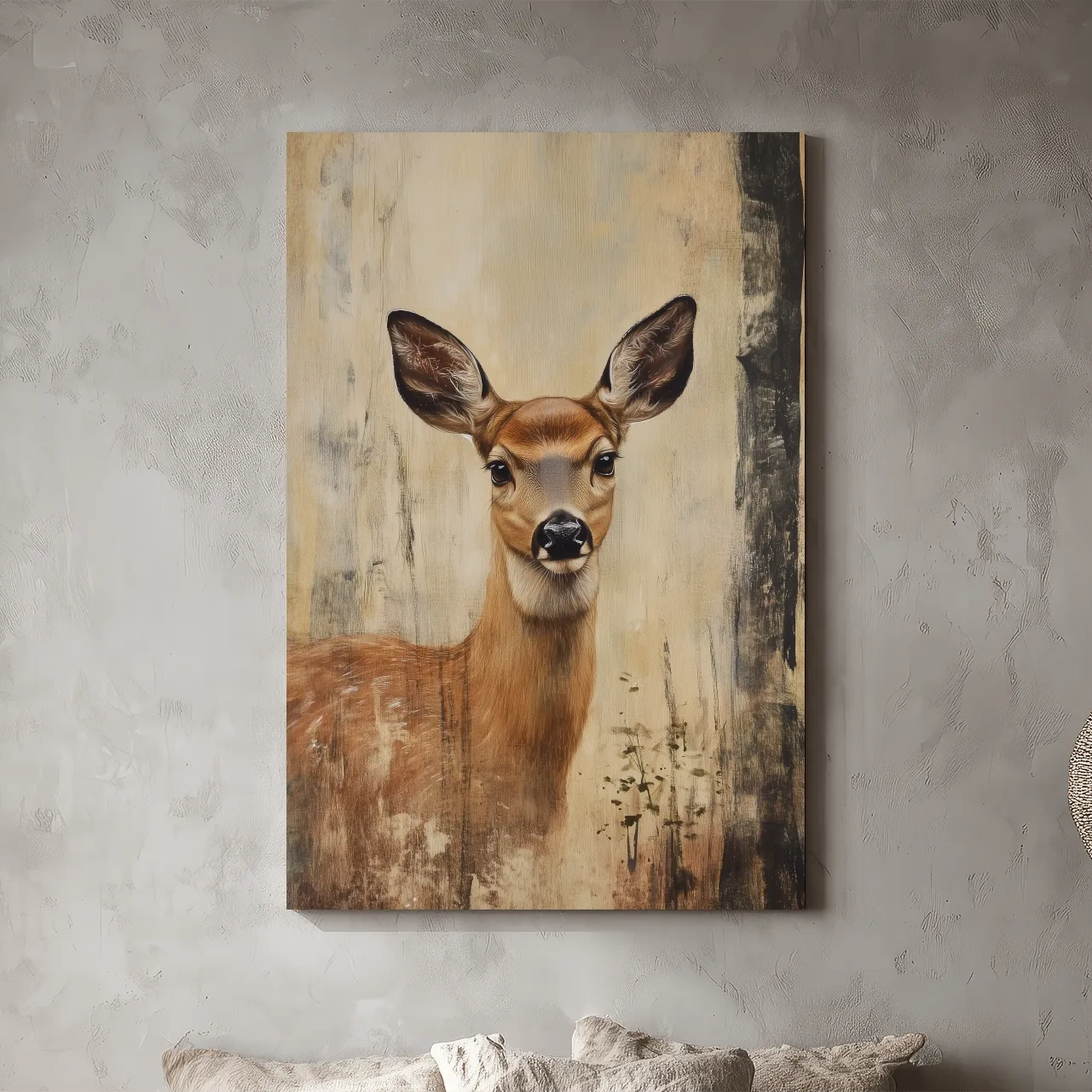 Rustic Whitetail Fawn Portrait Painting - Woodland Wildlife Wall Art