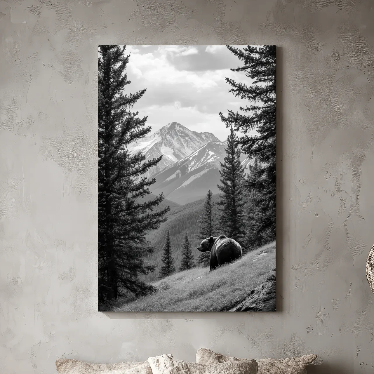 Black And White Grizzly Bear Alpine Meadow - Wilderness Nature Photography Wall Art