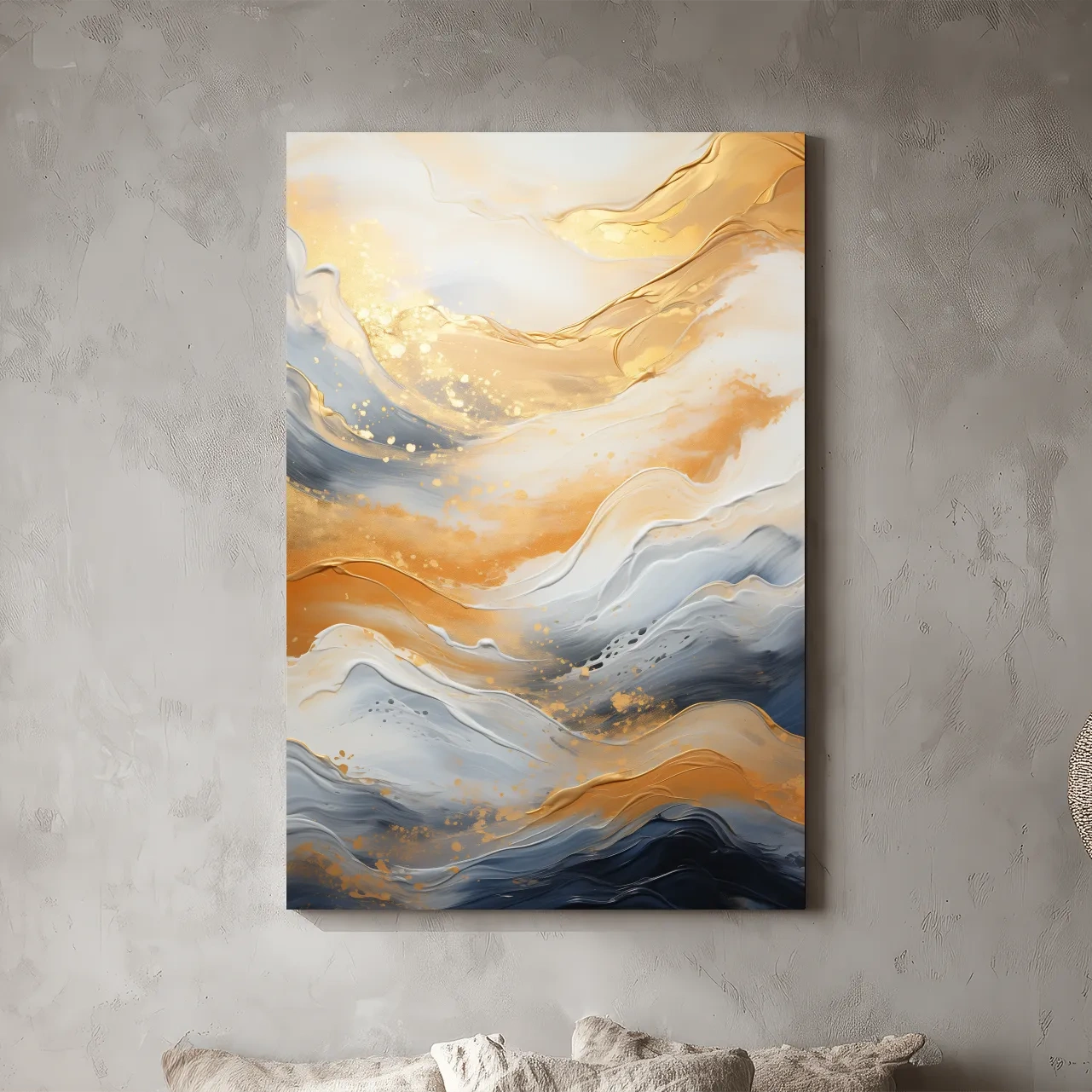 Gold White Marble Swirl Abstract - Modern Alcohol Ink Wall Art