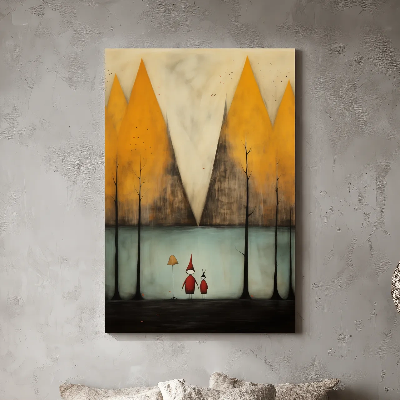 Whimsical Mountain Lake Scene Painting - Storybook Landscape Wall Art