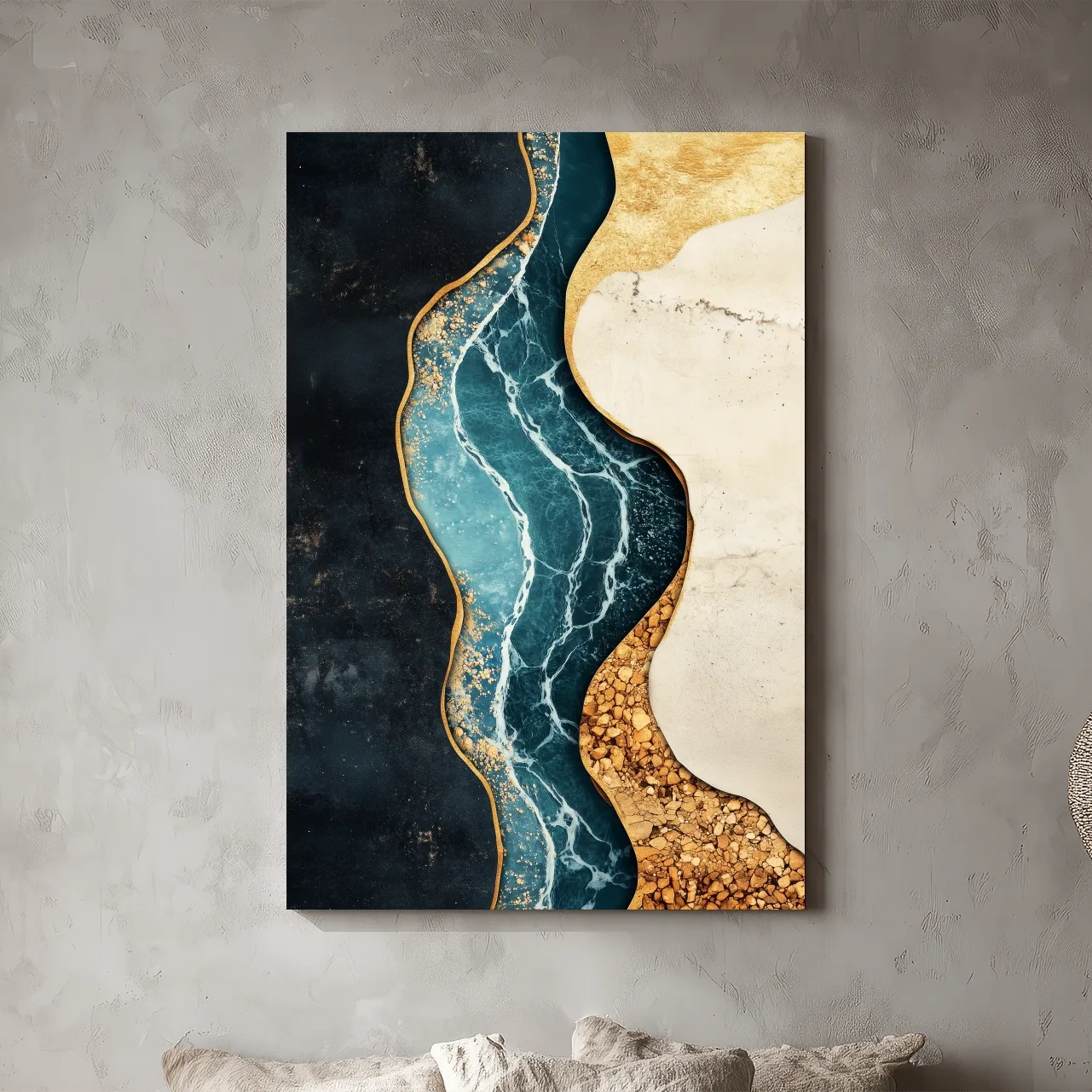 Luxurious Fluid Marble River Abstract - Gold Geode Resin Style Wall Art