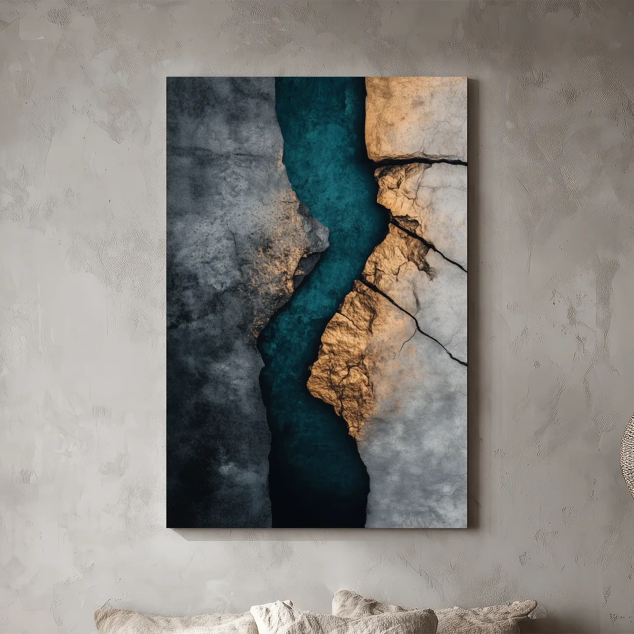 Teal River Canyon With Cracked Stone Texture - Modern Abstract Geode Wall Art