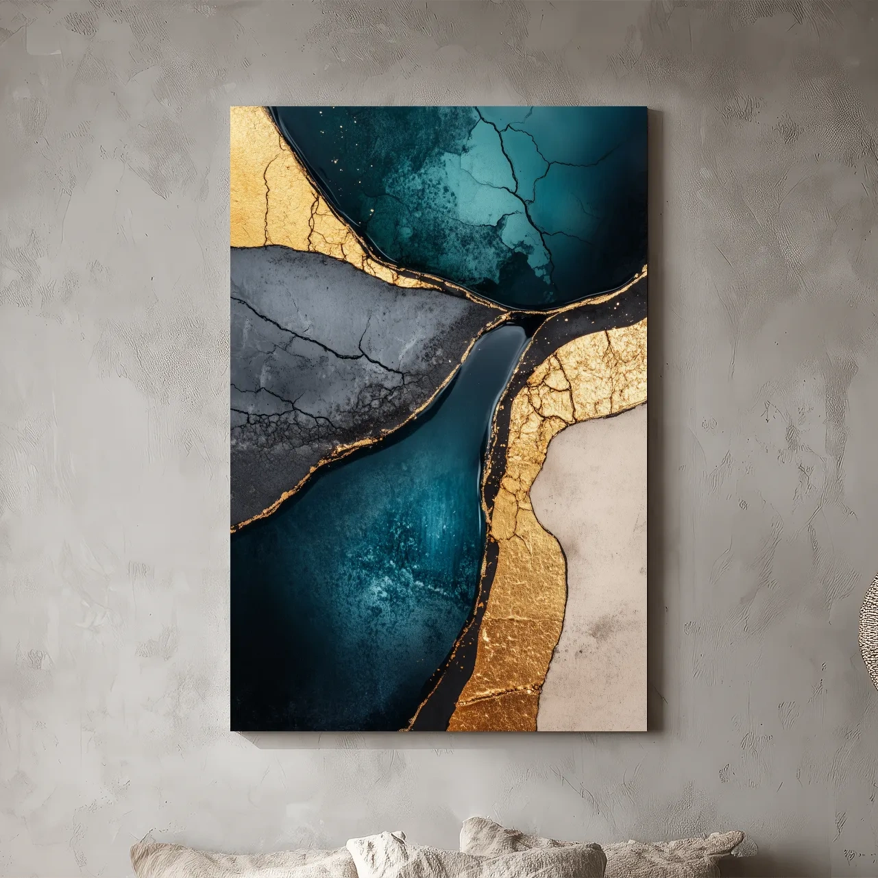 Teal Gold Geode Resin Abstract - Elegant Metallic Marble Wall Art