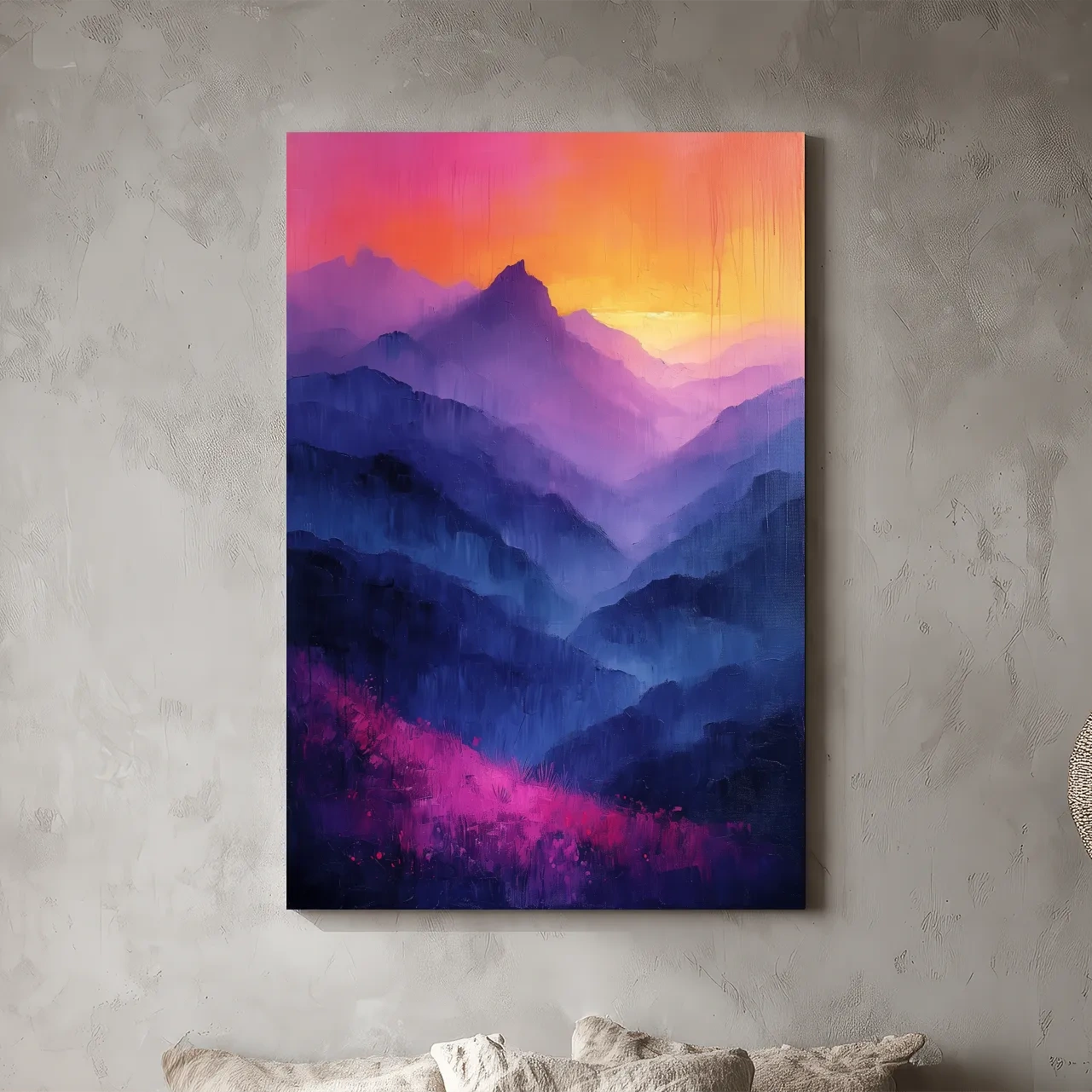 Vibrant Abstract Sunset Mountain Layers - Colorful Contemporary Wall Art