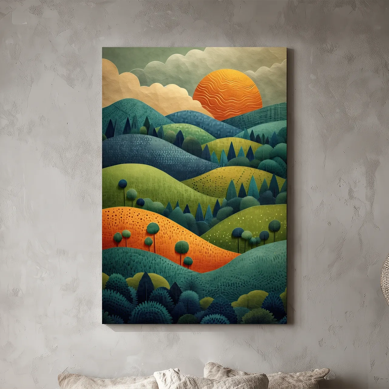 Layered Mountain Sunset Landscape - Mid Century Modern Forest Wall Art