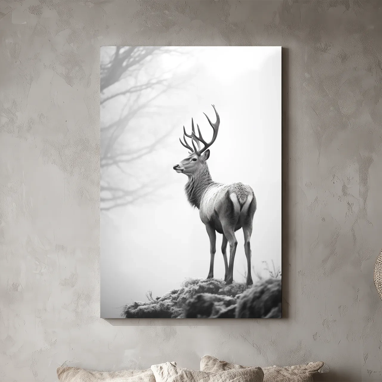 Black And White Stag Portrait - Minimalist Wildlife Photography Wall Art