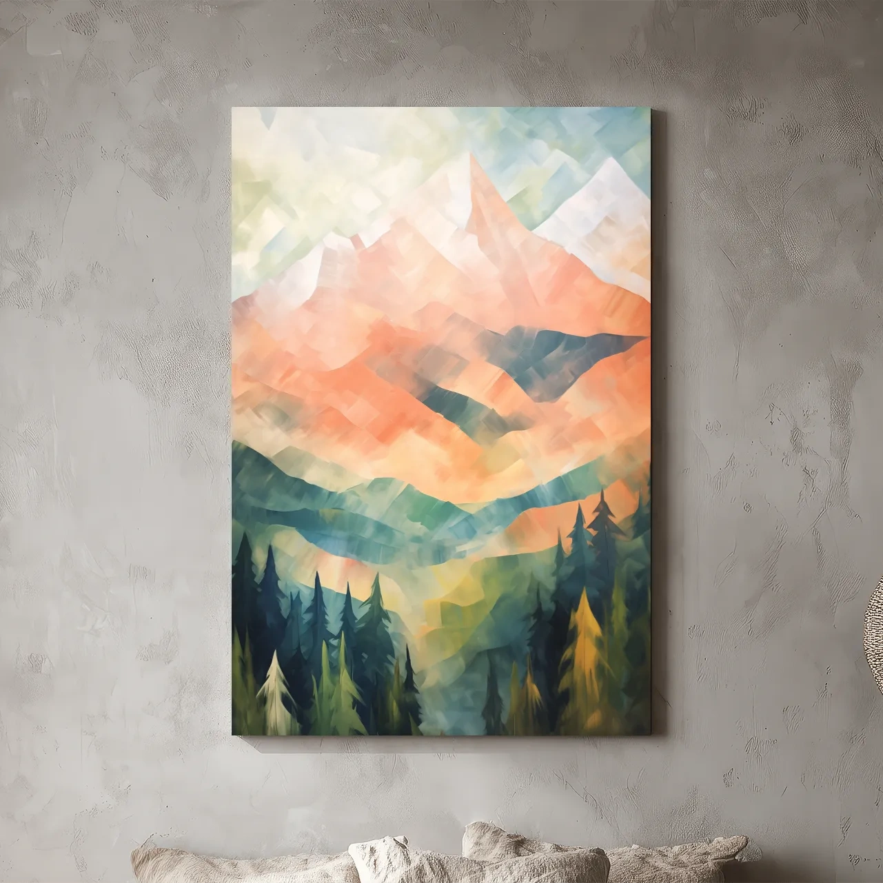 Abstract Pastel Alpine Sunrise Landscape - Colorful Forest Wall Art