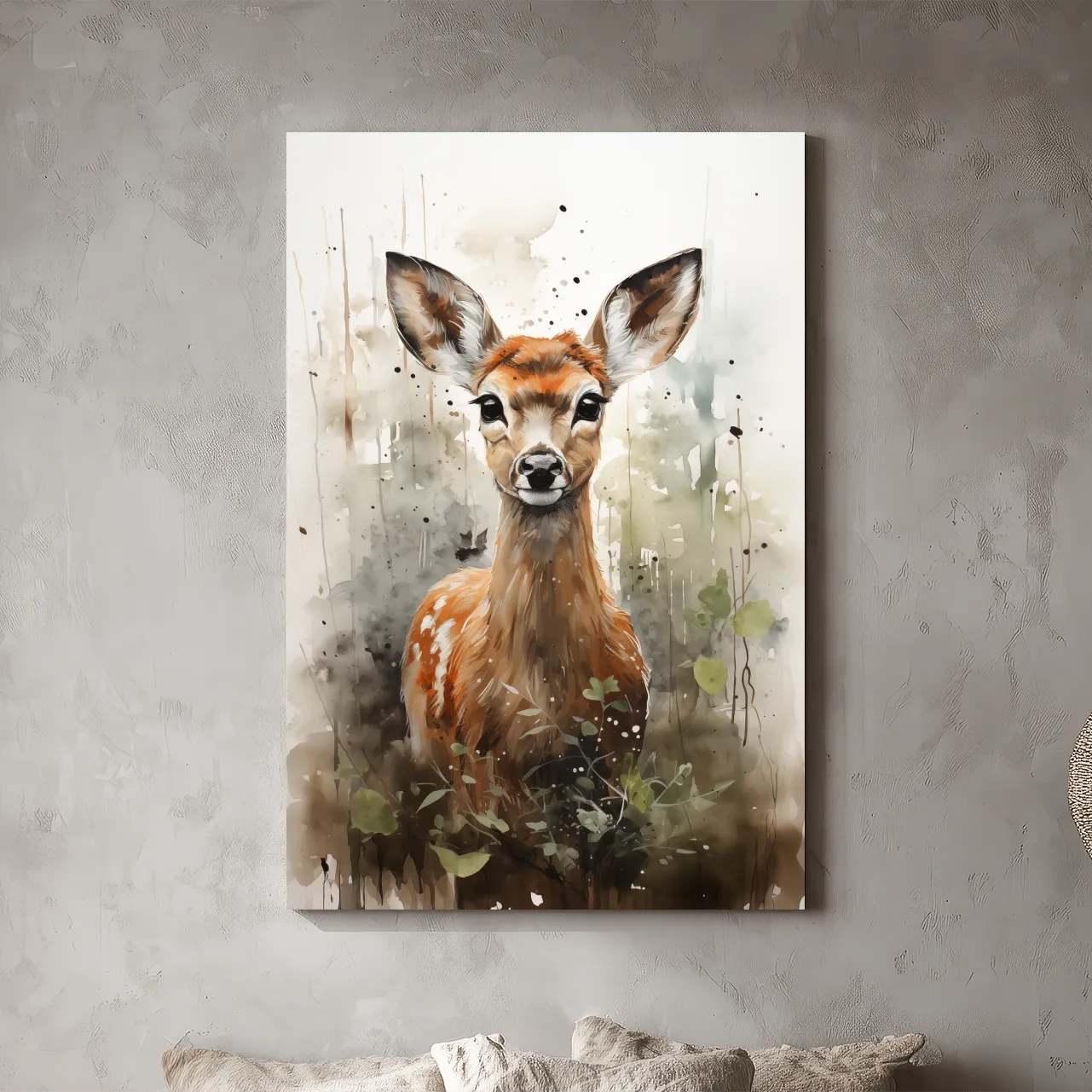 Whimsical Baby Deer Watercolor Portrait - Woodland Nursery Wall Art
