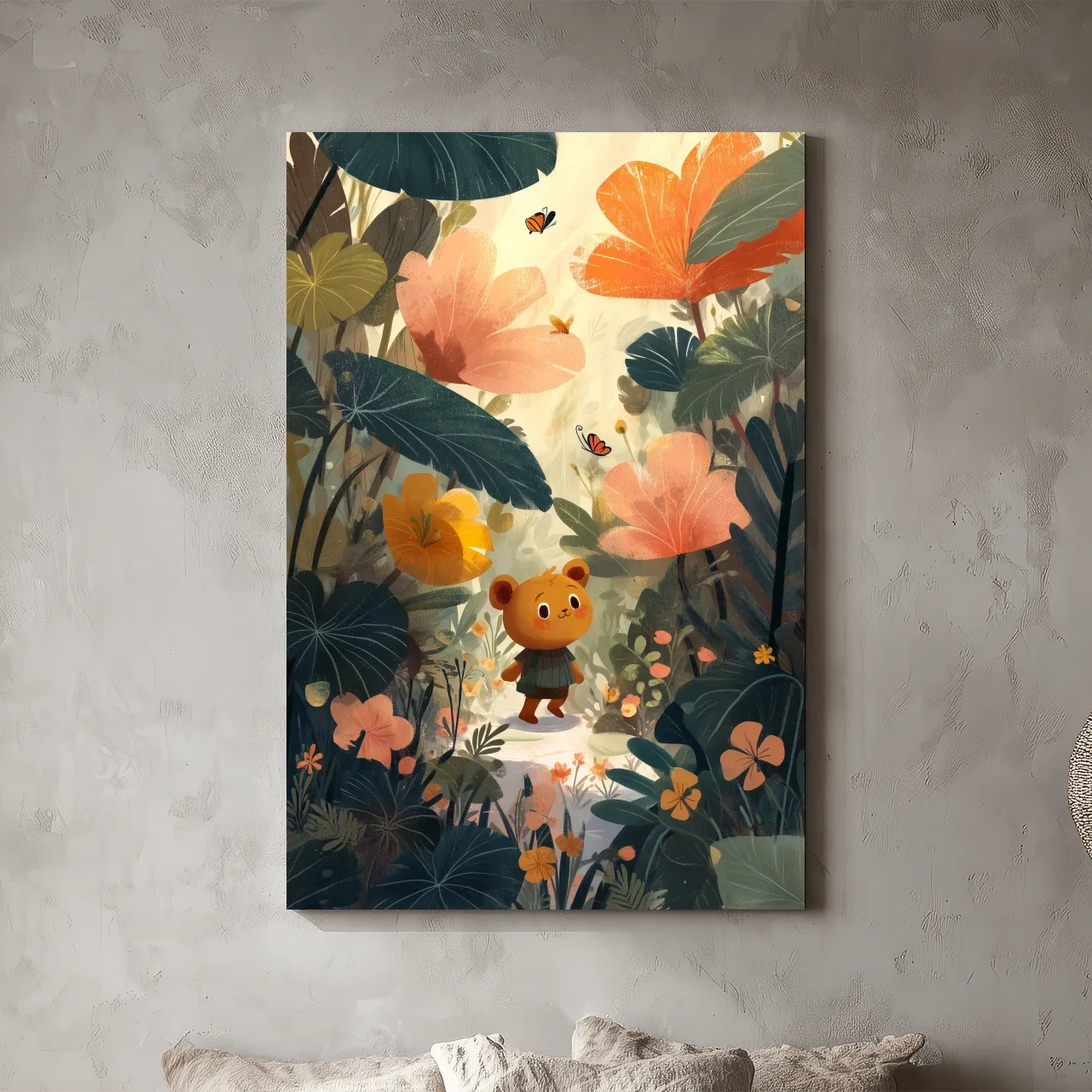 Whimsical Teddy Bear In Enchanted Garden - Cute Childrens Nursery Wall Art