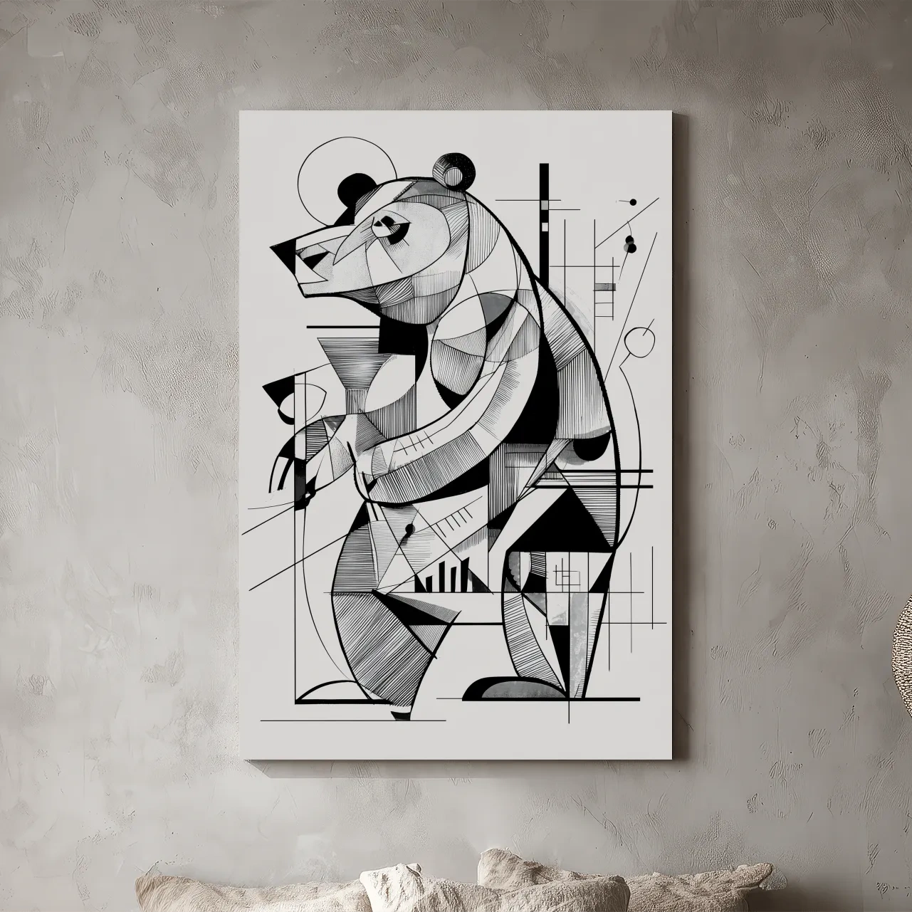 Cubism Abstract Bear Artwork - Modern Black And White Wildlife Wall Art